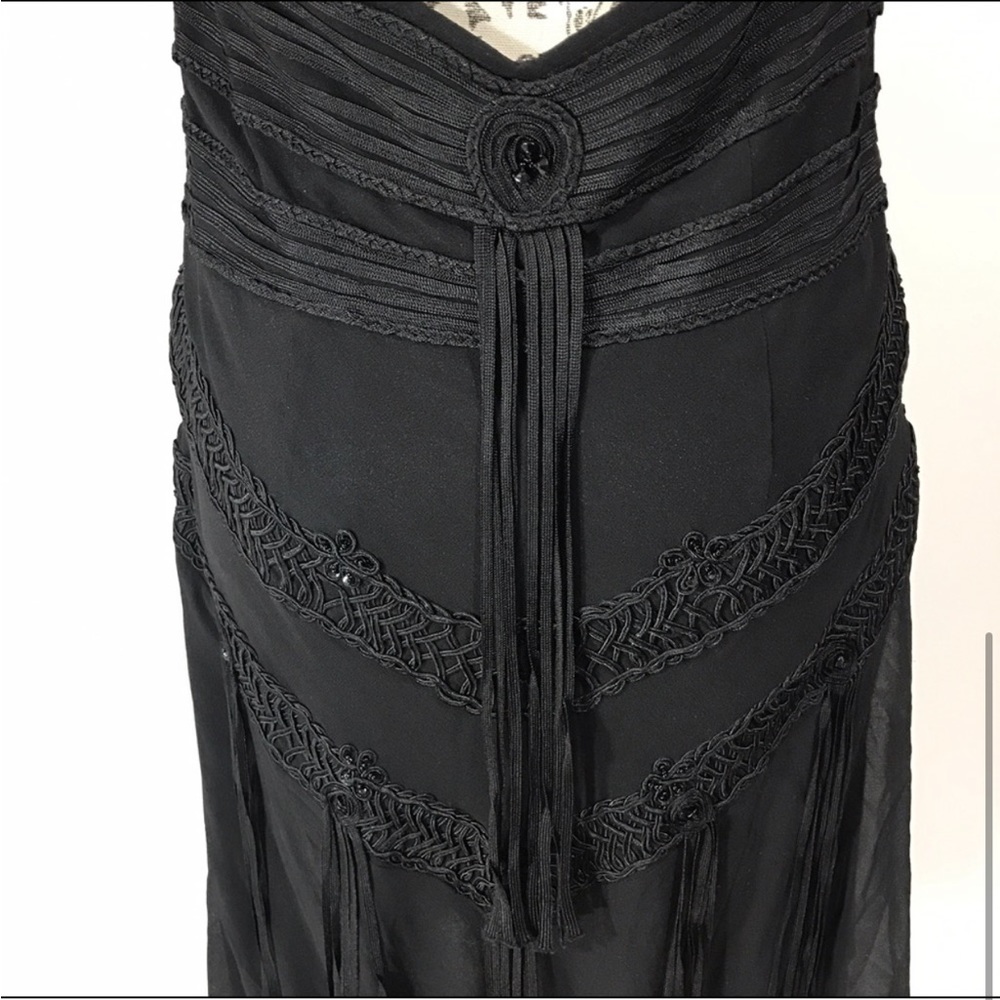 Sue Wong Plunge Beaded Halter Tassel Silk Formal Cocktail Dress Size 2 - Picture 5 of 11